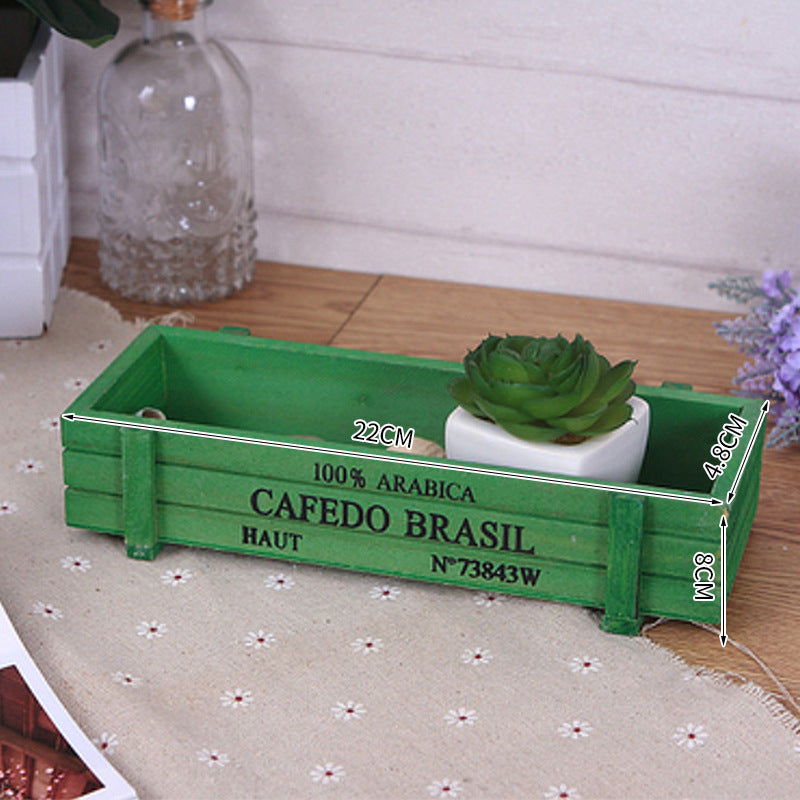 Grocery Desktop Distressed Long Strip Wooden Storage Box Succulent Potted Letter Box Flower Device