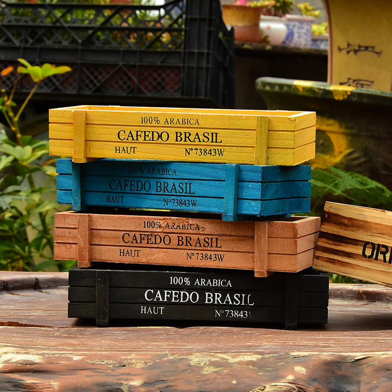 Grocery Desktop Distressed Long Strip Wooden Storage Box Succulent Potted Letter Box Flower Device