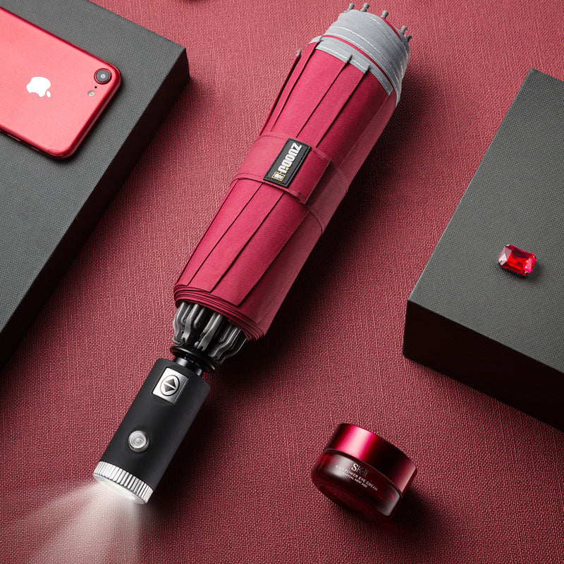 LED Flashlight Lighting Rain and Sunshine Folding Umbrella
