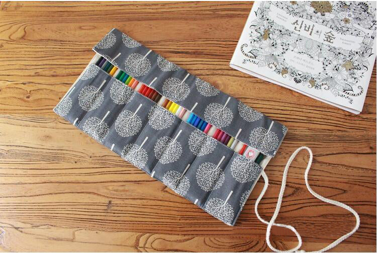 Canvas Pencil Wrap Roll Up Pencil Case For Coloring Pencil