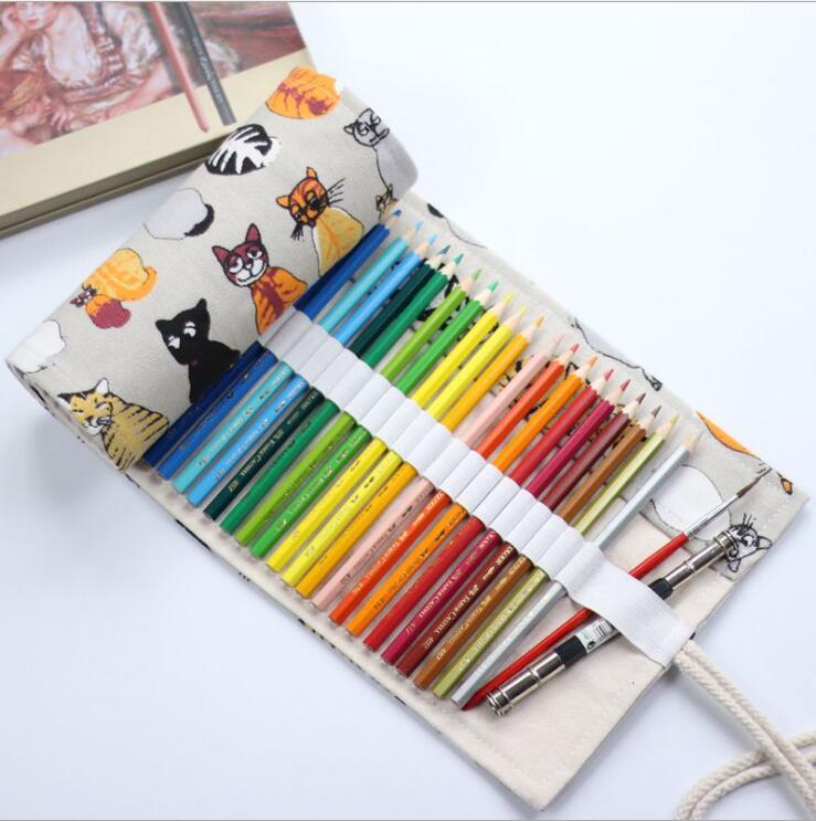 Canvas Pencil Wrap Roll Up Pencil Case For Coloring Pencil