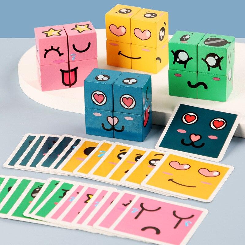 Wooden Expression Magic Face Puzzles Building Block