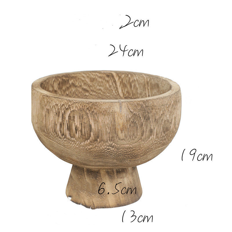 Gourmet Solid Wood High Foot Basin Handmade Fruit Wood Carbonization Plate