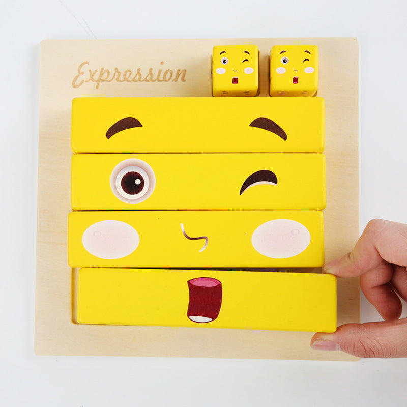 Wooden Expression Magic Face Puzzles Building Block